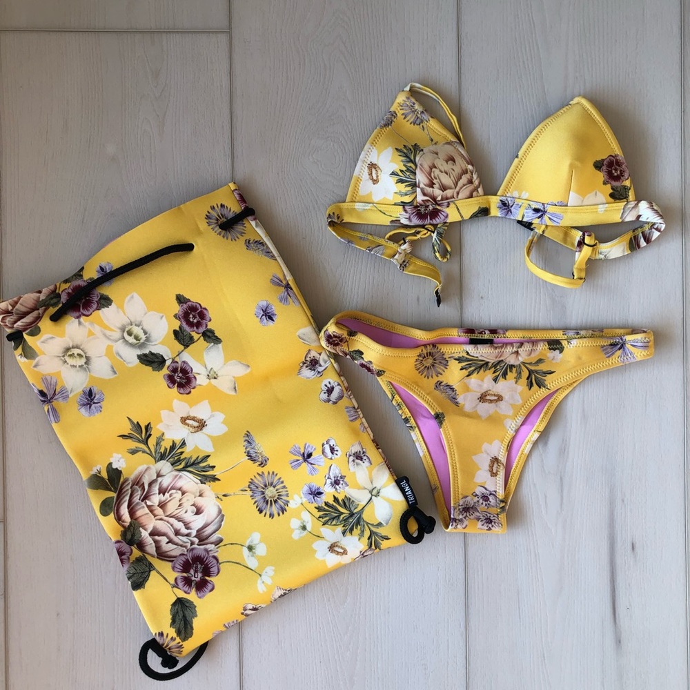 TRIANGL yellow floral Neoprene bikini with Bag